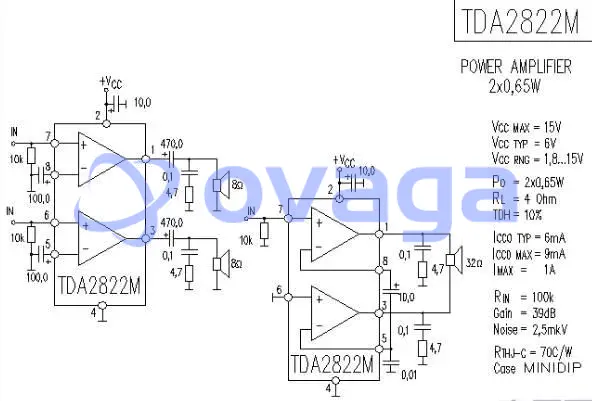 TDA2822M Power Amplifier Circuit Diagram