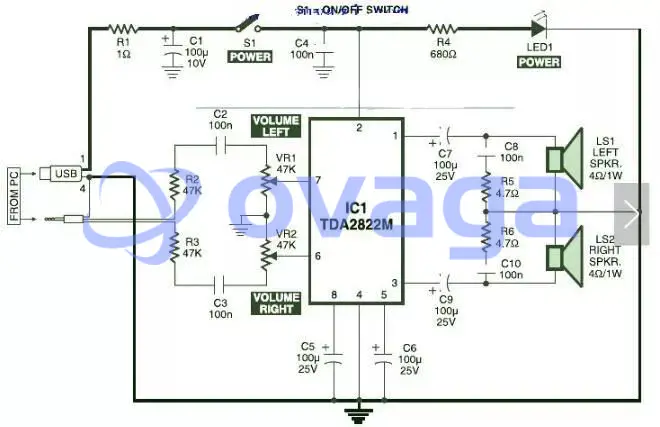 TDA2822m Application Circuit Diagram 